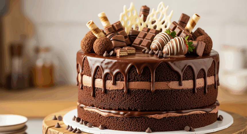 Chocolate Drip Cake With Chocolates On Top