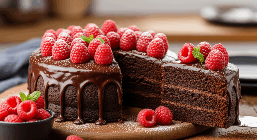 Easy Chocolate Cake With Raspberries