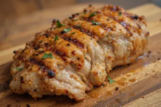 Grilled Chicken Breast On Wooden Board