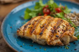 Grilled Chicken Breast On Blue Plate