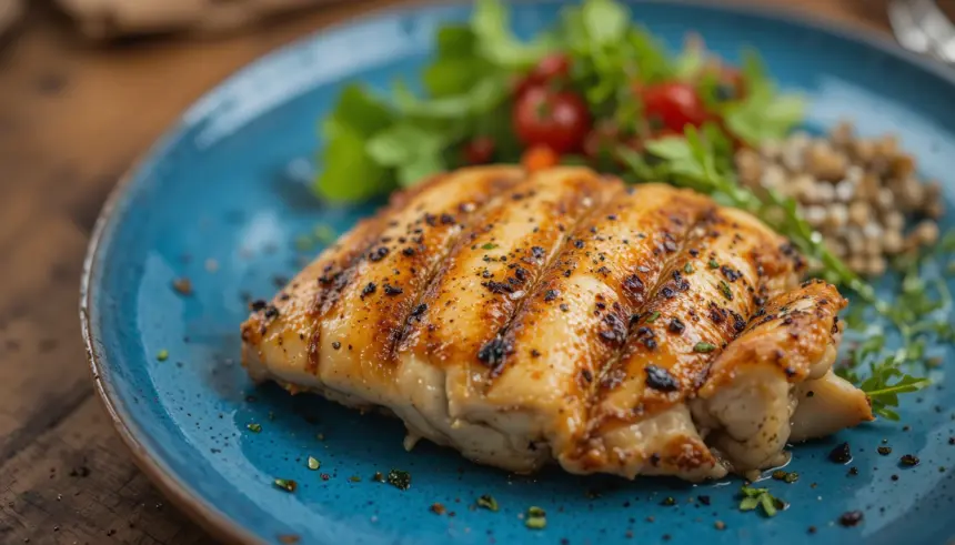 Grilled Chicken Breast On Blue Plate