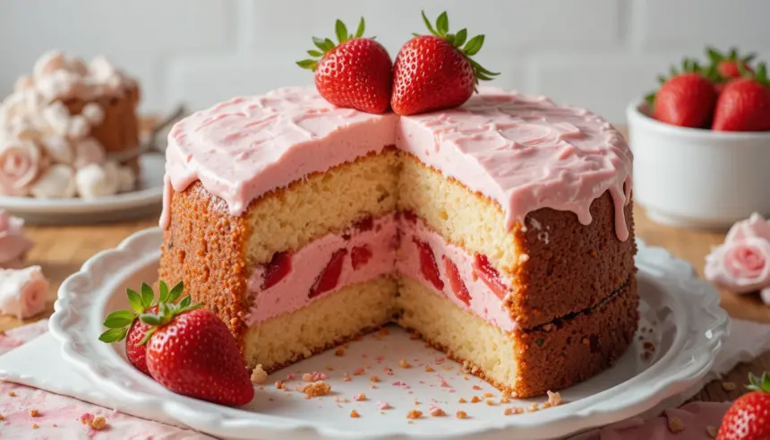 Strawberry Cream Cake With Pound Cake