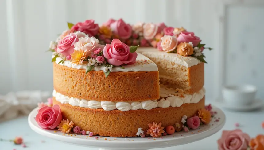 Victoria Sponge Cake With Flowers