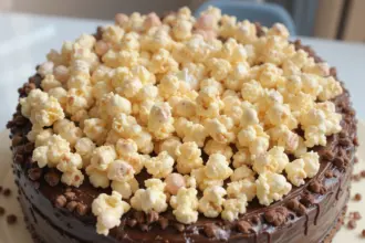 Chocolate Cake With Popcorn Topping