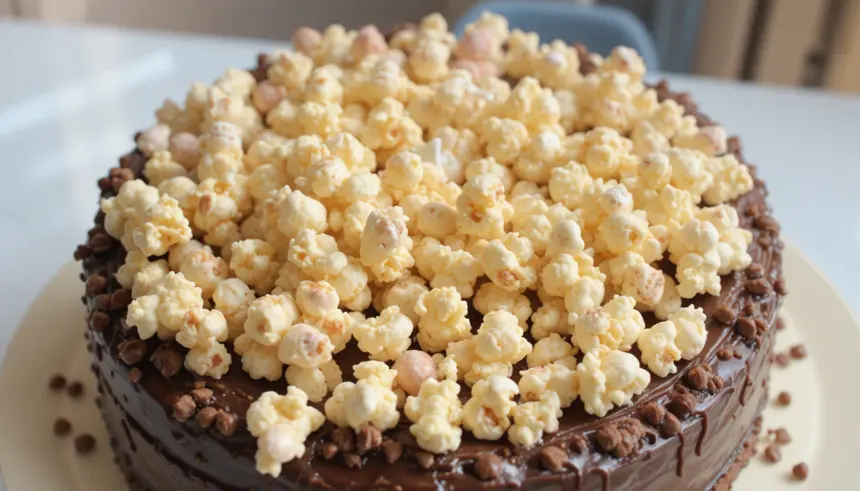 Chocolate Cake With Popcorn Topping