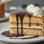 Slice Of Layered Cake With Chocolate Sauce