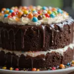 Chocolate Cake With Whipped Cream And Candies