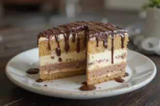 Layered Ice Cream Cake With Chocolate Drizzle