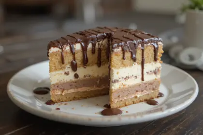 Layered Ice Cream Cake With Chocolate Drizzle