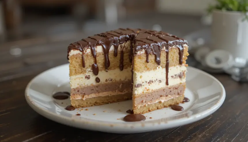 Layered Ice Cream Cake With Chocolate Drizzle