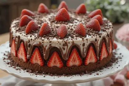 Strawberry Cake With Chocolate Shavings