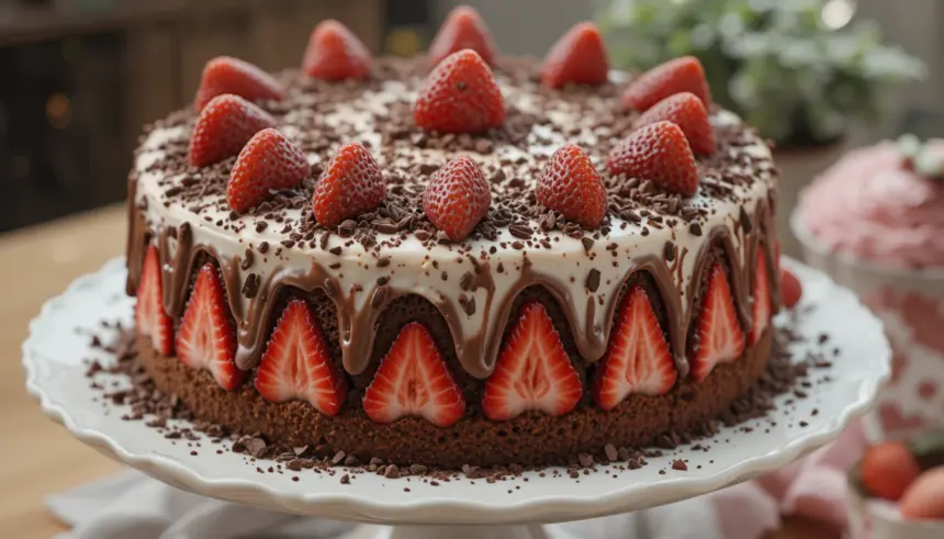 Strawberry Cake With Chocolate Shavings