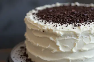 White Frosted Cake With Chocolate Shavings