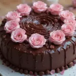 Chocolate Rose Cake With Pink Flowers