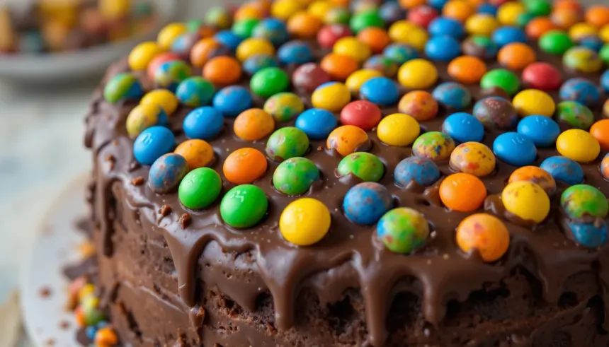 Chocolate Cake With Colorful M&M's