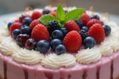 Berry-Topped Cake With Chocolate Decoration