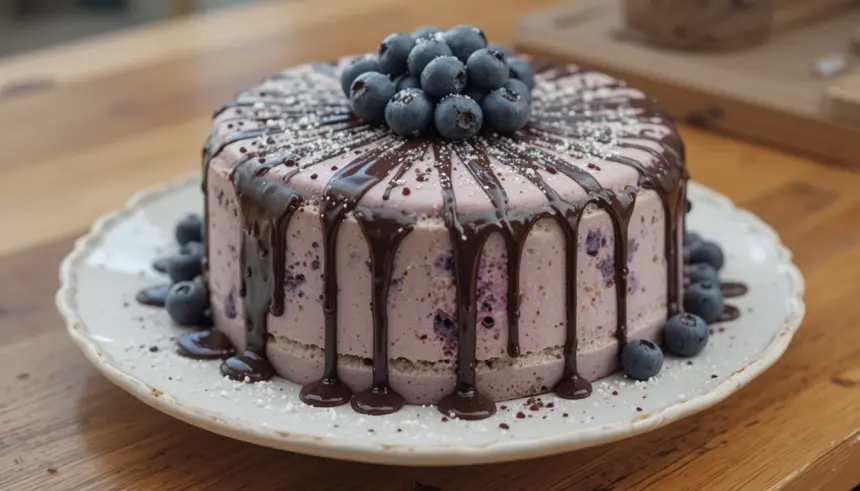 Blueberry Cake With Chocolate Drip