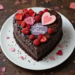 Heart-Shaped Chocolate Cake With Cards