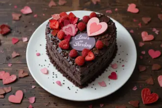 Heart-Shaped Chocolate Cake With Cards
