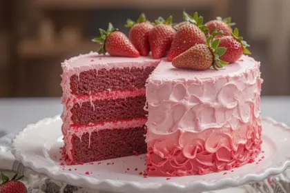 Pink Ombre Cake With Chocolate Strawberries
