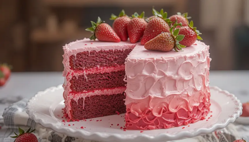 Pink Ombre Cake With Chocolate Strawberries