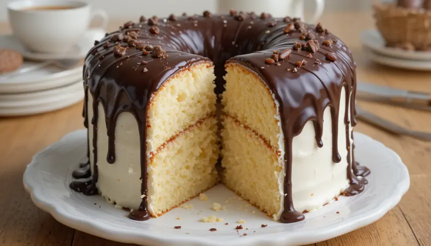 Moist Vanilla Cake With Chocolate Glaze