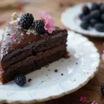 Chocolate Cake With Blackberries And Flowers