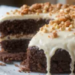 Chocolate Cake With White Frosting And Nuts