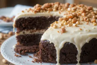 Chocolate Cake With White Frosting And Nuts