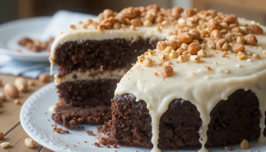 Chocolate Cake With White Frosting And Nuts