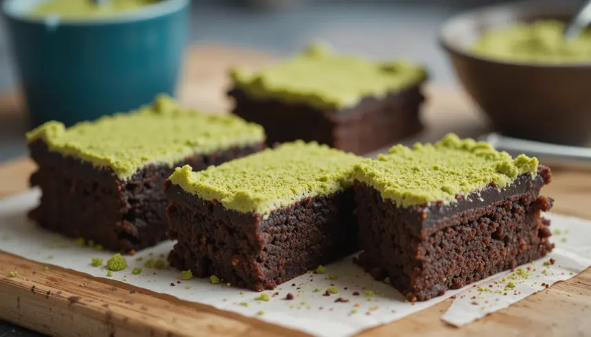 Dark Chocolate Cake Bars With Matcha