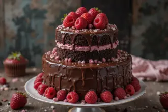 Two-Tier Chocolate Cake With Raspberries