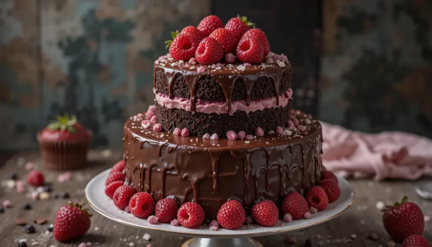 Two-Tier Chocolate Cake With Raspberries