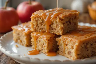 Apple Blondies With Caramel Sauce