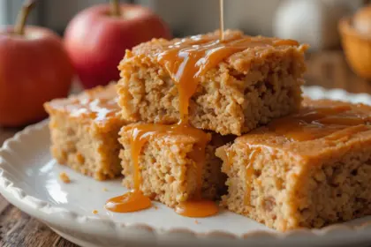 Apple Blondies With Caramel Sauce