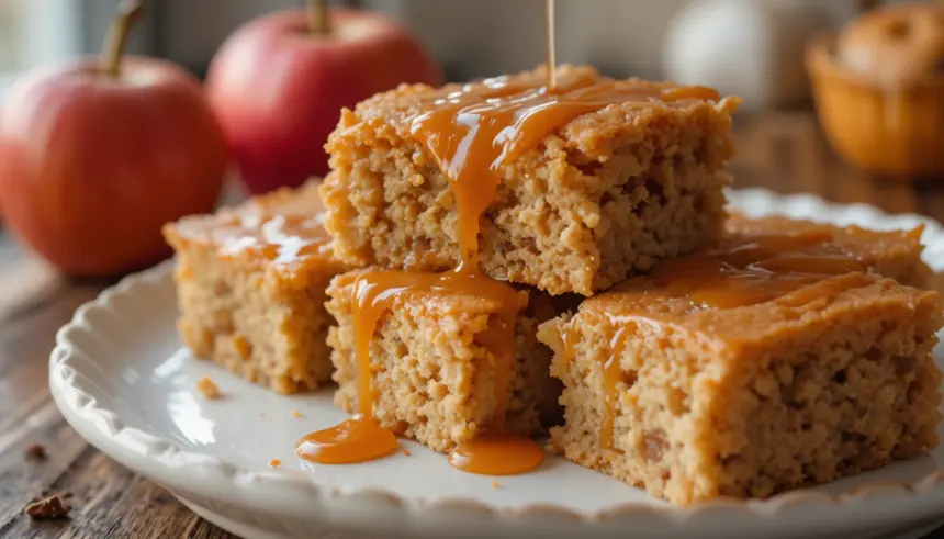 Apple Blondies With Caramel Sauce