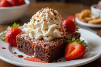 Brownies With Ice Cream And Strawberries