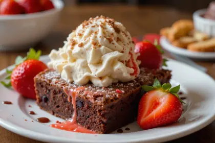 Brownies With Ice Cream And Strawberries