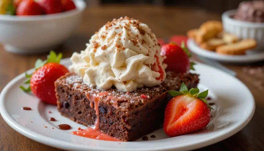 Brownies With Ice Cream And Strawberries