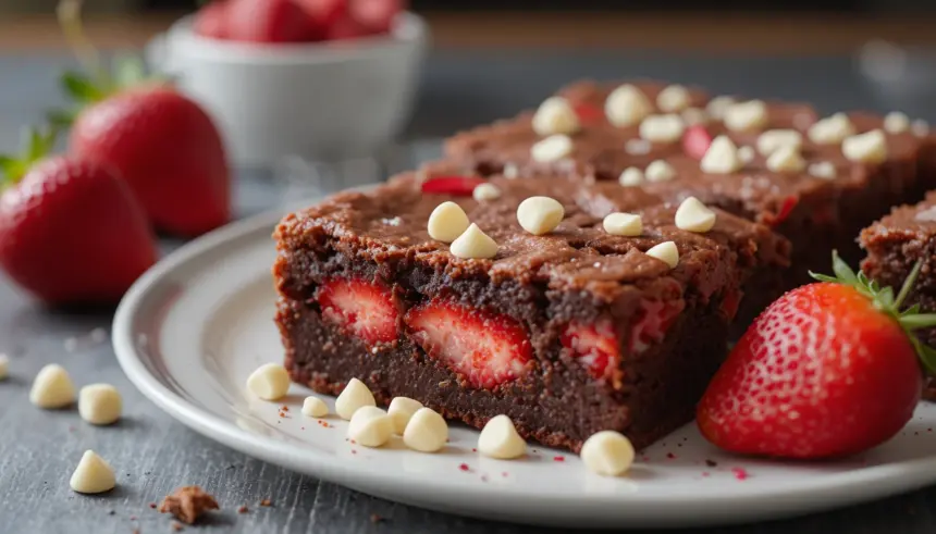 Strawberry Brownies With White Chocolate Chips
