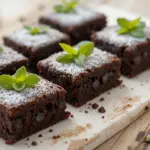 Chocolate Brownies With Mint Garnish