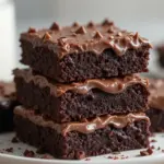 Stack Of Chocolate Brownies With Frosting