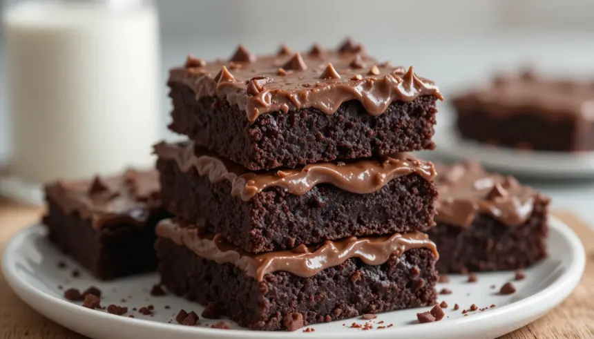 Stack Of Chocolate Brownies With Frosting