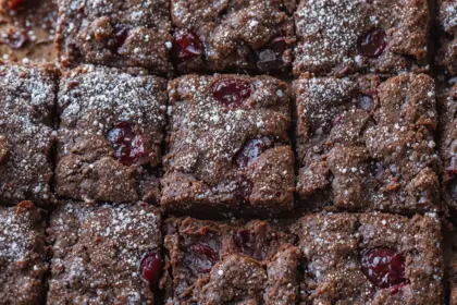 Chocolate Cherry Brownies With Powdered Sugar