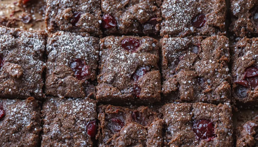 Chocolate Cherry Brownies With Powdered Sugar