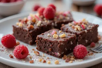 Chocolate Brownies With Raspberries And Nuts
