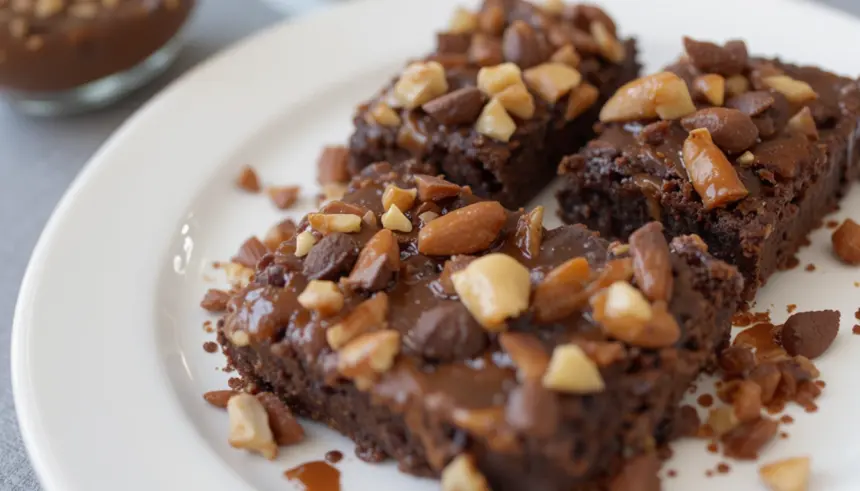 Chocolate Brownies With Nuts And Sauce