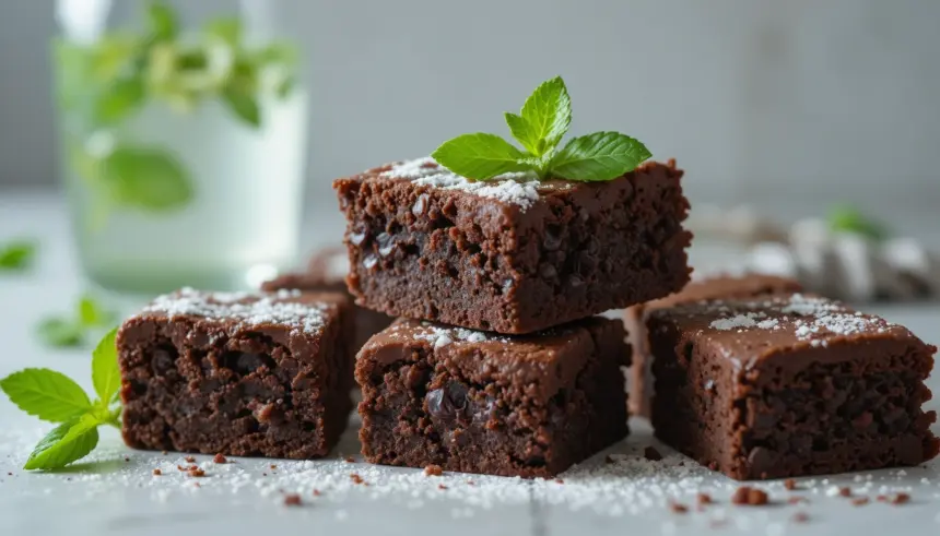 Chocolate Brownies With Mint Water