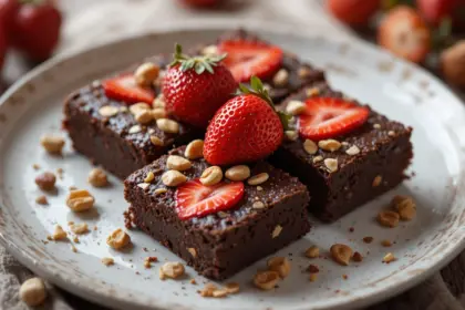 Chocolate Brownies With Strawberries And Nuts