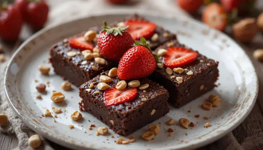 Chocolate Brownies With Strawberries And Nuts